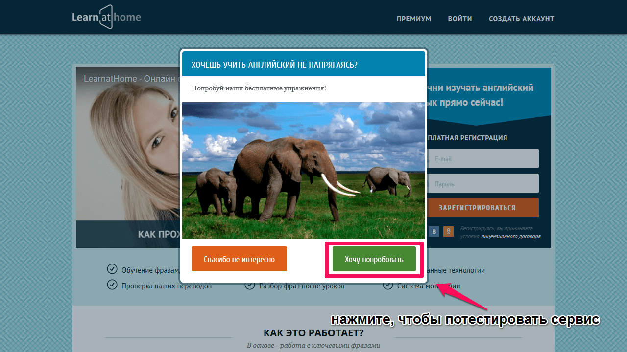 Пробный урок на сайте learnathome