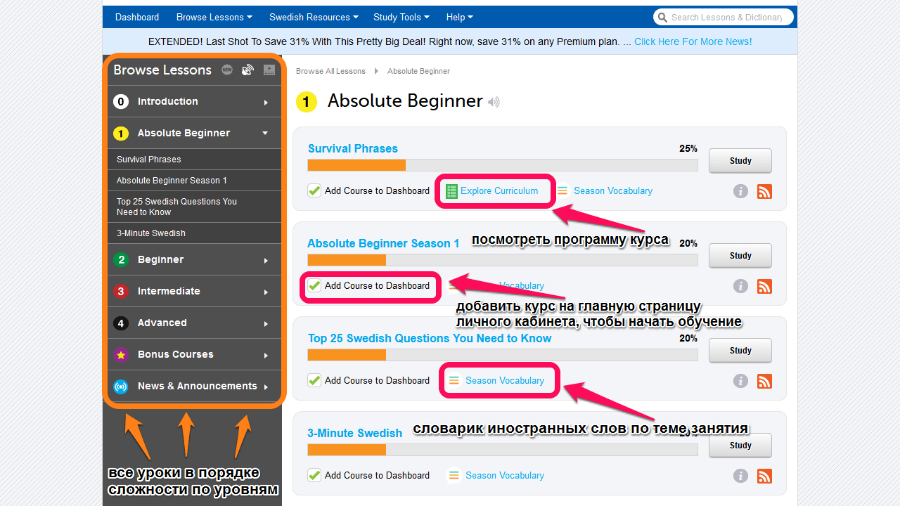Уроки на сайте swedishpod101.com